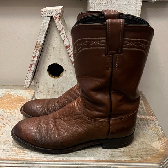 Justin Boots Ostrich Exotic Smooth Quill Rich Brown Western Men's 8.5 EE Boots - Picture 1 of 15